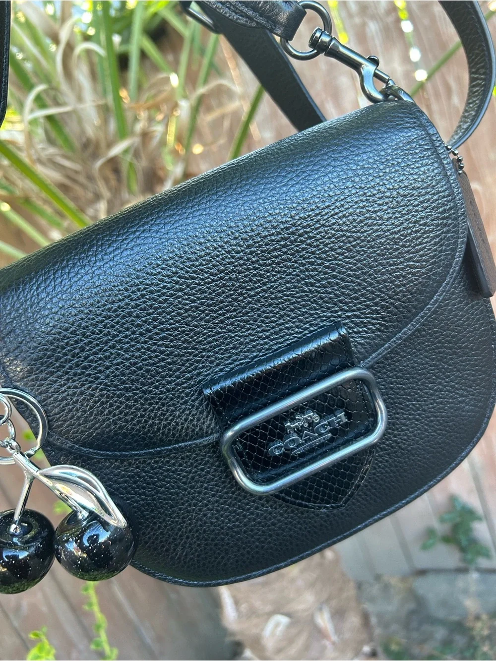 Coach Black Pebbled Leather Shoulder Crossbody with Charm Accent
